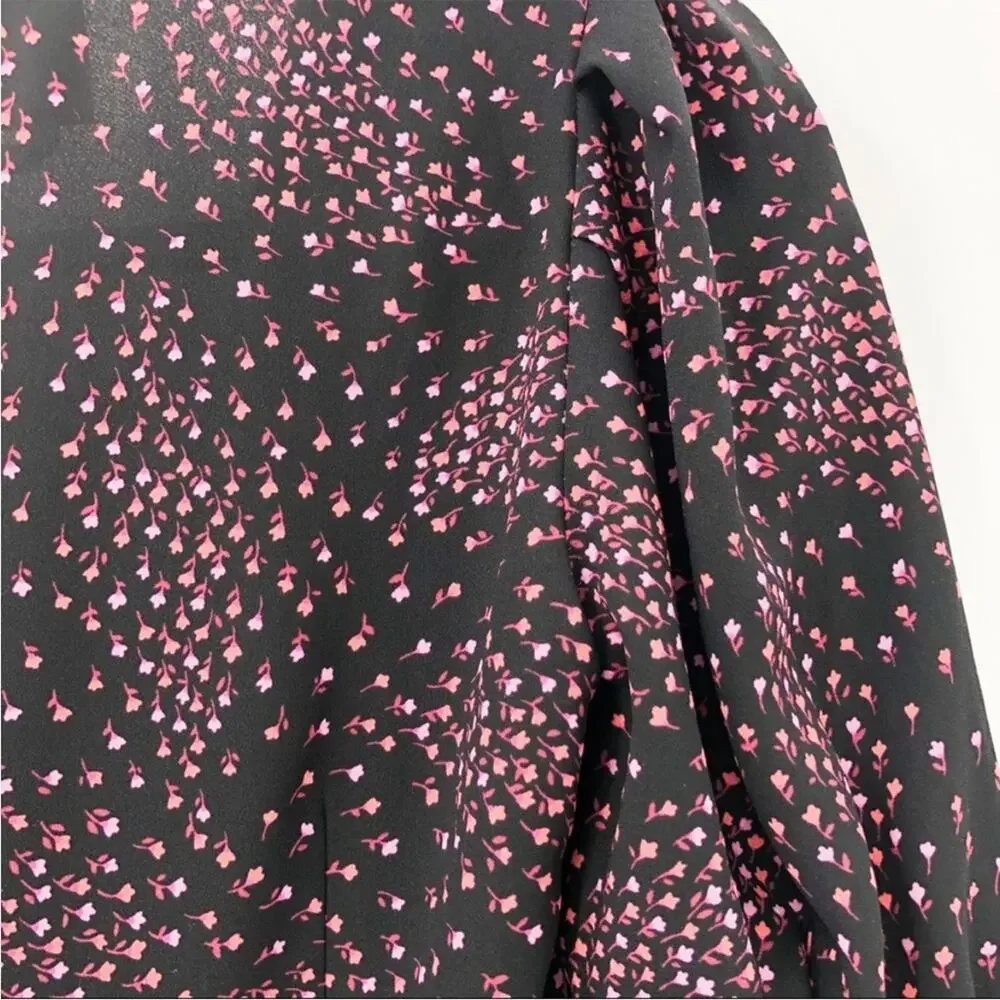 Kate Spade Meadow Wrap Mini Dress Floral Black Pink V-Neck Crepe 00